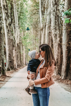 cute baby and mom in park