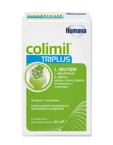 Complemento alimenticio 100% natural con una fórmula única a base de 3 cepas probióticas tindalizadas: L. REUTERI, L. Helveticus y B. Breve, y extractos naturales que ayuda a aliviar las molestias de barriguita del bebé.